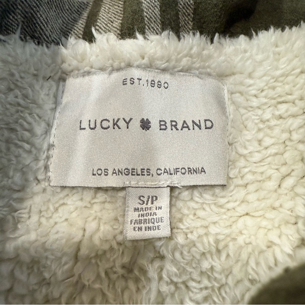 Lucky Brand Plaid Sherpa Flannel Shirt Jacket Womens Small Sage Green SnapButton - Picture 3 of 7